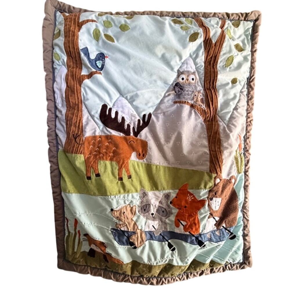 Lambs & Ivy Woodland Animals 3D Quilted Crib Quilt Owl Moose Bear Raccoon
